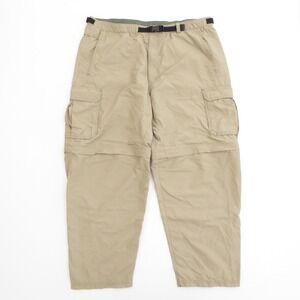 REI Mens XL x 28 Convertible Pants Tan Nylon Hiking Cargo Zip Belted Off UPF 50+